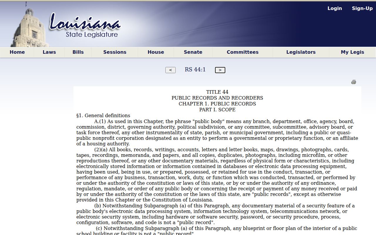 Converse criminal history and Louisiana public records law