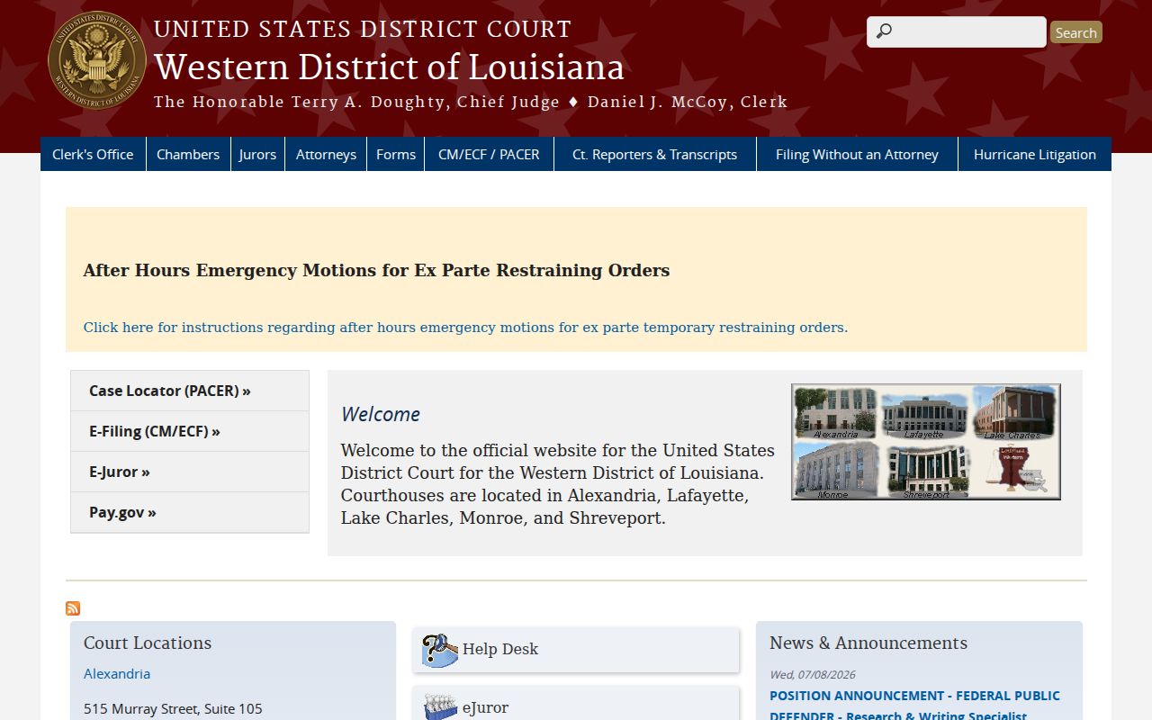 Official U.S. District Court for the Western District of Louisiana website