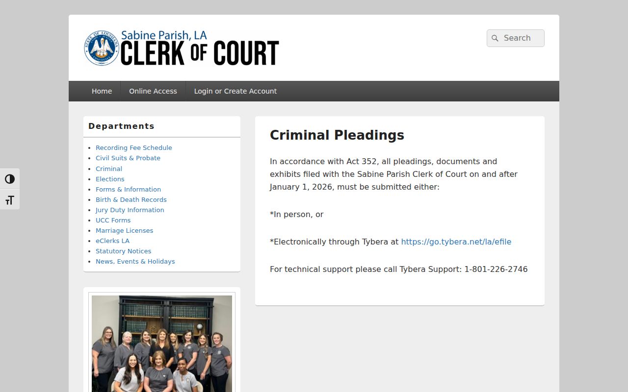 Sabine Parish Clerk criminal pleading and electronic filing instructions