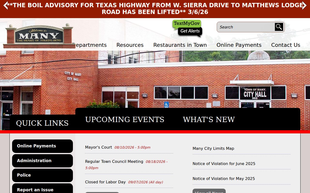 Town of Many official site for Many criminal records