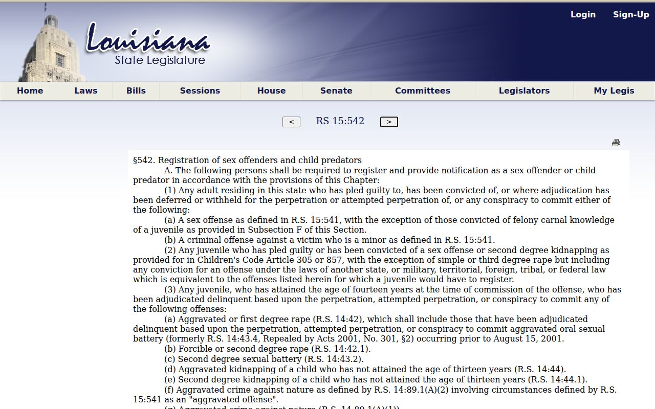 Sabine Parish sex offender check Louisiana registration law